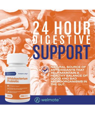WELMATE Bifidobacterium - Probiotic Supplement - Supports Gut Health - Immune Support - Digestive Enzymes - Gluten Free - Vegan - Men & Womens Probiotic - Value Size - 200 Count - Buy Online on GoSupps.com
