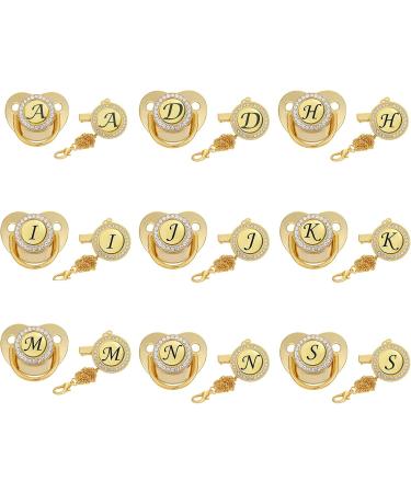 Kisbeibi Baby Pacifier with Clip - Diamond Golden Initials 2-Piece Weaning Set for Boys & Girls (Letter M) - Shop Now! - Buy Online on GoSupps.com