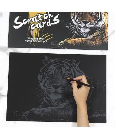 Scratch Art Animal Rainbow Painting Paper Kit - Engraving Art & Craft Set for Kids & Adults - Tiger Design - Includes 3 Tools - 16'' x 11.2 - Buy Online on GoSupps.com