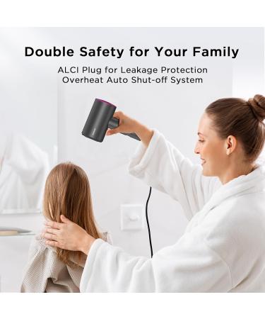 Fast Drying 1800W Ionic Hair Dryer - Compact & Lightweight Blow Dryer with Cool Button 360 Nozzle for Home & Travel - 10 Million Negative Ions - Gray - Buy Online on GoSupps.com