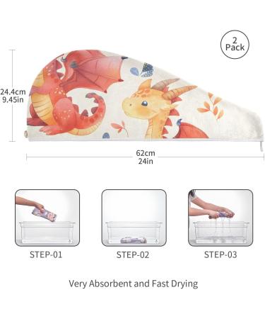 Cute Dragons Hair Towel 2 Pack | Super Absorbent Quick Dry Turbans for Women & Girls - Buy Online on GoSupps.com