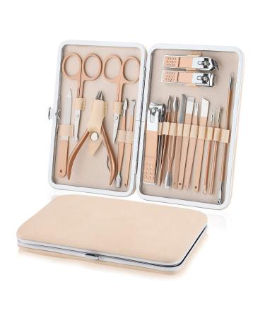 Manicure Set Nail Clippers Pedicure Kit Professional Stainless Steel Personal Grooming Kit 18 in 1 Nail Care Tools with Luxurious Leather Travel Case for men and women