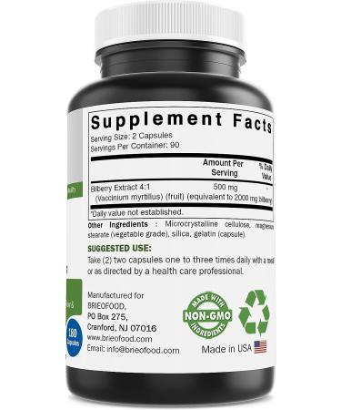 Brieofood Bilberry Extract 2000mg | 180 Capsules - High Potency Bilberry Supplement - Buy Online on GoSupps.com