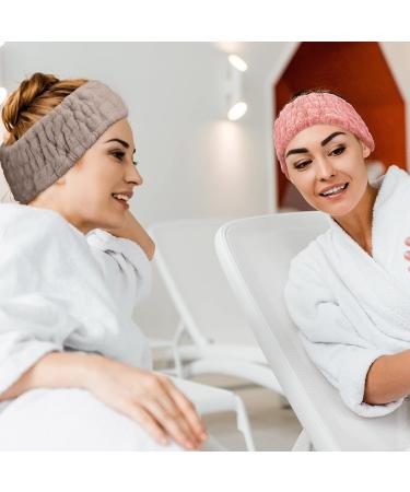 3-Piece Spa Facial Headband Set for Women - Perfect for Makeup, Washing Face, Spa, Yoga, Sports - Elastic Head Wrap in Pink, Gray, Dark Brown - Buy Online on GoSupps.com
