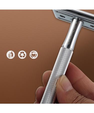 Eco-Friendly Safety Razor for Men - Zero Waste Metal Razor with 10 Blades | Chrome Silver Design - Buy Online on GoSupps.com