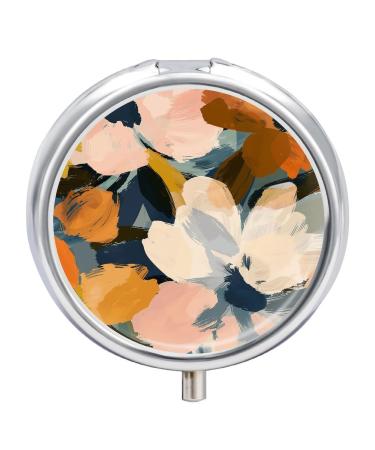 Pill Box Pill Case 3 Compartment Travel Pill Box Warm Earth Tone Printing Small Pill Box Portable Medicine Pill Case Pill Organizer for Purse & Pocket for Travel Handbag (Round)