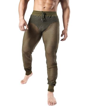 JOGAL Men's Mesh Fishnet See Through Pants Armygreen Medium - Buy Online on GoSupps.com