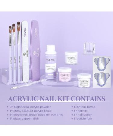 SAVILAND Acrylic Nail Kit for Beginners | Professional 15g Acrylic Powder & Liquid Monomer Set | Complete Acrylic Nail Brush & Forms | Perfect Gift for Nail Art Enthusiasts - Buy Online on GoSupps.com