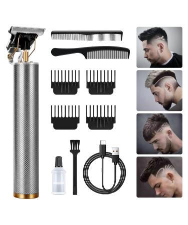 URAQT Hair Clippers for Men Cordless Clippers Electric Hair Trimmer Beard Trimmer Set Waterproof Detail Beard Shaver T-Blade Trimmer Grooming Cutting Kit with 4 Guide Combs 2 Hair Combs (Silver)