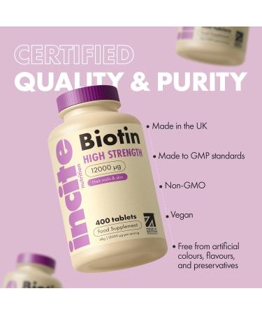 Biotin Hair Growth Supplement 12,000mcg - 400 Tiny Tablets, Full Year Supply - Men & Women Hair Support - Buy Online on GoSupps.com
