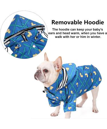 Buy Minezi Blue Checkered Dog Coat - Waterproof Zipper Reflective Buttons Adjustable Strap & Removable Hood (Chest: 43-48cm) - Buy Online on GoSupps.com