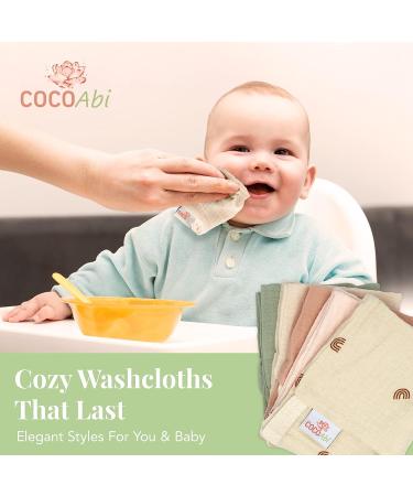 COCOAbi Baby Washcloth Set - 100% Cotton Muslin, Soft & Gentle for Babies | Boho Colors & Pattern, Fast Drying & Durable | 5 pc Set, 9 x 9 Bath Cloths - Perfect Baby Gift - Buy Online on GoSupps.com