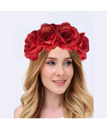 amangul Rose Flower Headband for Bridal Women Wedding Hairband Rose Headhoop Elegant Headpiece Lady Girl Party Hair Decors(Red) - Buy Online on GoSupps.com