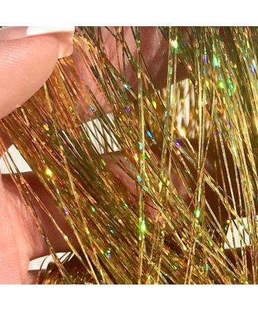 Gold Hair Tinsel Extensions - 250 Strands Holographic Sparkle Glitter for Women - Synthetic Straight Hair Decoration - 1200 Gold Strands - Buy Online on GoSupps.com