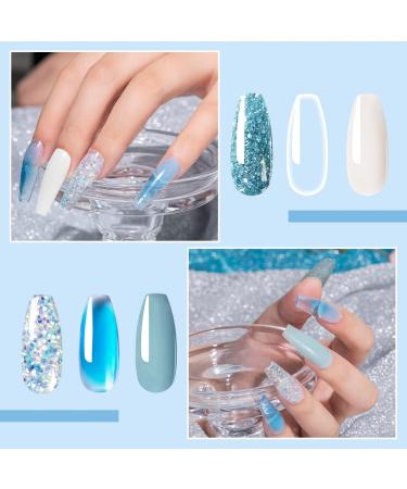 ROSALIND Blue Poly Nail Gel Set - 6 PCS Nail Extensions Gel, Clear Glitter Jelly Poly Nails, White Blue Sparkle Art - 15ML - Buy Online on GoSupps.com