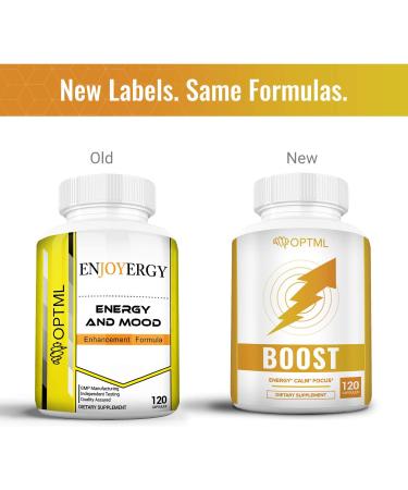 OPTML Boost: 100mg Caffeine & 200mg L-Theanine Energy Pills for Focus & Mood 120 Capsules No Crash No Jitters - Buy Online on GoSupps.com