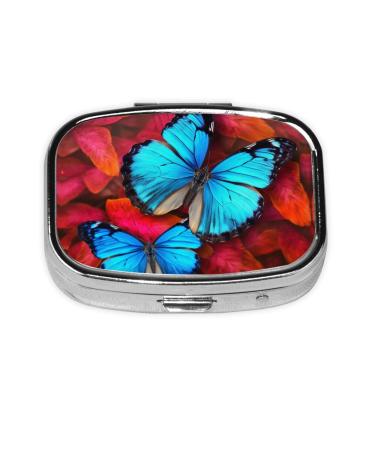 Beautiful Butterflies Printing 2 Compartment Small Pill Case Cute Small Pill Box Purse Pill Boxs Travel Pill Organizer for Pocket Purse and Travel Gifts