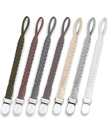 Duludulu 7 Pcs Braided Pacifier Clip  Pacifier Clips for Boys & Baby Girls  Pacifier Holder Clip Binky Clips Handmade Cotton Modern Unisex Pacifier Smoother Clip Fits All Pacifiers Clear