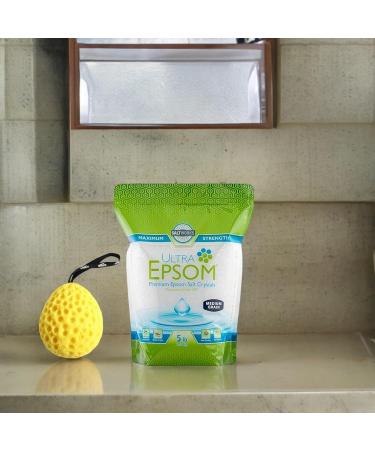 Buy SaltWorks Ultra Epsom Salt 5 Lb - Medium Grain Bath Salt for Relaxation & Detox | Includes Moofin Bath Sponge | Unscented Magnesium Sulfate - Pack of 2 - Buy Online on GoSupps.com