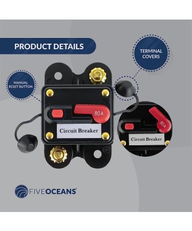 Five Oceans 12V Anchor Windlass Circuit Breaker | Manual Reset | Waterproof IP67 | Surface Mount - 80 Amps - Buy Online on GoSupps.com