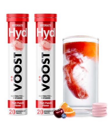 Voost, Hydration, Electrolyte and Hydration Tablet, B Vitamins, Daily Vitamin Supplement, Effervescent Drink Tablet, No Sugar + Low Calorie, Fruit Punch Flavor, 40 Count