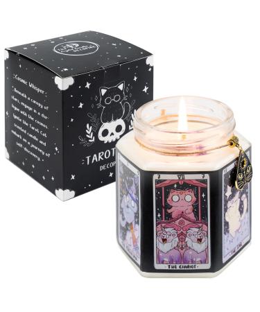 Tarot Cat Protection Crystal Candle Handcrafted Amethyst & Dry Flowers Amber & Sandalwood Scent for Birthdays Witchcraft Relaxation