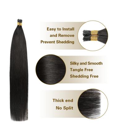 Sunya I Tip Human Hair Extensions Natural Black 16 Inch Remy Straight Stick Tip - 40g 50 Strands - Pre-Bonded Keratin Fusion - Real Human Hair #1B - Buy Online on GoSupps.com