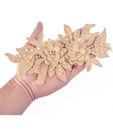 3D Dark Blue Lace Applique - Floral Beaded Rhinestone Trim for Wedding Dresses and Clothing - Buy Online on GoSupps.com