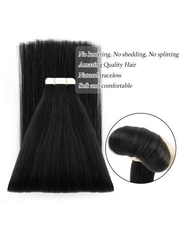 AB Amazing Beauty Hair Tape Extensions - Real Remy Human Hair Semi-Permanent Invisible & Reusable - 50g 20 Pieces 35cm Black #1 - Buy Online on GoSupps.com