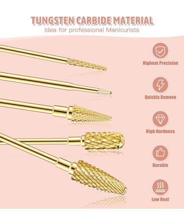 YaFex 7 Pcs Carbide Nail Drill Bits Set - Professional Tungsten for Acrylic & Gel Nail Removal - Gold - Buy Online on GoSupps.com