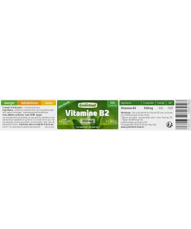 Greenfood Vitamin B2 (Riboflavin) 250 mg high dose tablets vegan - for the normal functioning of the nervous system. No artificial additives. No genetically modified organisms. - Buy Online on GoSupps.com