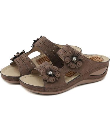 JWSVBF Orthotic Bunion Sandals for Women - Leather Beach Slippers with Foot Massage, Flowers Boho Ladies Outdoor Slides - Comfortable Walking Orthopedic Summer Fashion - Size 6.5 Wide - Buy Online on GoSupps.com