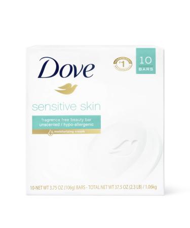 Dove Moisturizing Beauty Bar for Softer Skin Fragrance-Free Hypoallergenic Beauty Bar Sensitive Skin Effectively Washes Away Bacteria While Nourishing Your Skin 3.75 oz 10 Bars