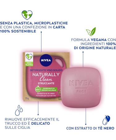 NIVEA NATURALLY CLEAN Facial Makeup Remover 75g 100% Natural Solid Makeup Remover with Black Tea Extract Firm Facial Makeup Remover with Vegan Formula - Buy Online on GoSupps.com