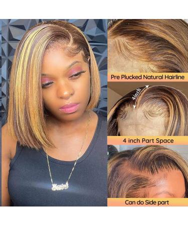 Weiqi 13x4 Highlight Bob Wig Human Hair | Ombre 4/27 Lace Front Wig for Women | Pre Plucked 12 Inch Honey Blonde HD Lace Wig - Buy Online on GoSupps.com