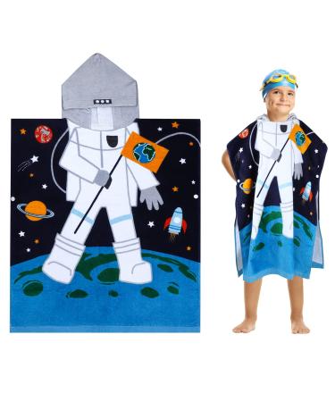 Flyish Direct bathing poncho children 100% cotton children's towel poncho children bath towel towel with hooded beach towels for boys and girls 70x60cm astronauts 70*60cm