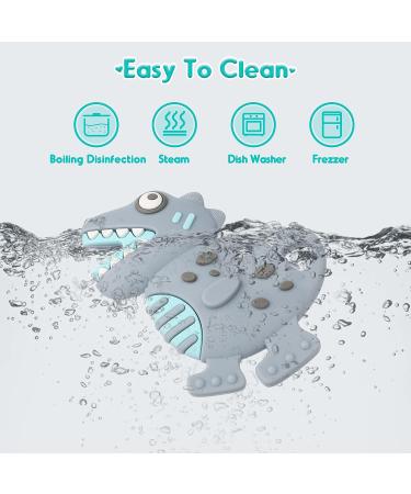 NPET Teething Toy for Babies 3-12 Months - Gray Dinosaur Baby Teether with Anti-Drop Pacifier Clip - Sore Gums Relief Chew Toy - BPA-Free for Boys and Girls - Buy Online on GoSupps.com