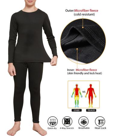 TELALEO Boys Double Fleece Lined Thermal Underwear Set - Black, Large - Buy Online on GoSupps.com