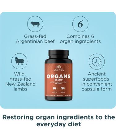 Ancient Nutrition Organ Supplements Grass-Fed and Wild Organ Complex Capsules Liver Heart Kidney Supports Organ Cognitive and Immune System Health 180 Ct Organs Blend - Buy Online on GoSupps.com