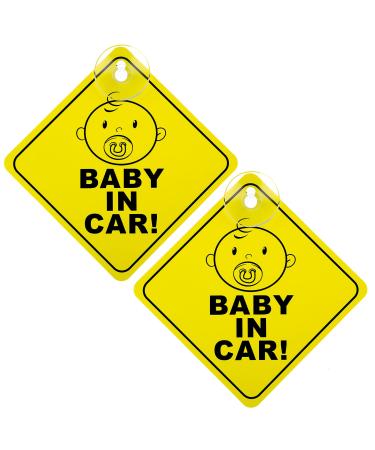 TIESOME 2PCS Baby on Board Sign for Car Warning Removable Kids Safety Warning Sticker Sign for Car Warning with Suction Cups Durable Baby Sticker Decal (Baby in Car)