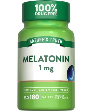 Nature's Truth Melatonin 1 mg | 180 Tablets | 100% Drug Free | Vegan Non-GMO and Gluten Free Supplement