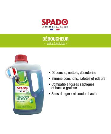 SPADO - Organic drain cleaner - Unblocks cleans and deodorises - Removes clogs dirt and odours - Compatible with septic tanks and grease trays - No soda or acid - 1L - Made in France - Buy Online on GoSupps.com