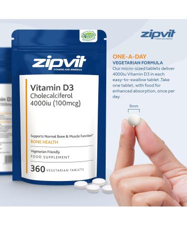 High Strength Vitamin D3 4000iu 360 Tablets | Bone & Muscle Health Support | 1 Year Supply | Vegetarian Approved & Eco-Friendly - Buy Online on GoSupps.com
