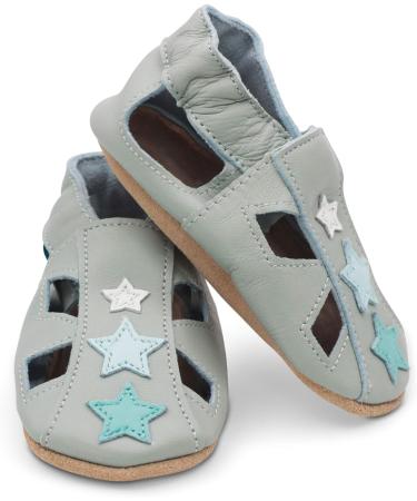 Dotty Fish Soft Leather Toddler Sandals with Suede Soles | Non-slip | Grey Star | Sizes 0-6M to 3-4Y - Buy Online on GoSupps.com