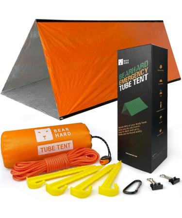 Bearhard Emergency Sleeping Bag Emergency Gear Bivy Sack Ultralight Waterproof Thermal Survival Bivvy Bag with Heat Retention for Camping Hiking Backpacking orange tube tent
