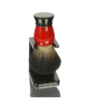 Shaving brush holder black plastic with shaving brush red/black synthetic hair