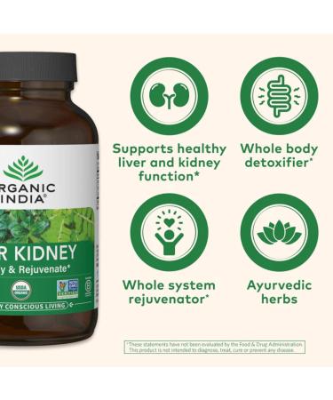 ORGANIC INDIA Liver Kidney Herbal Supplement - Detoxify & Rejuvenate, Supports Healthy Liver & Kidney Function, Vegan, Gluten-Free, Kosher, USDA Certified Organic, Non-GMO - 180 Capsules 180 Count (Pack of 1) - Buy Online on GoSupps.com