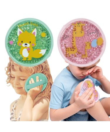 Kids Ice Packs for Boo Boos 2 Packs for Hot Cold Compress Boo Boo Gel Ice Packs for Kids Adults Injuries Pain Relief Sore Joints Fevers First Aid 4.8Inch(Deer+Fox)