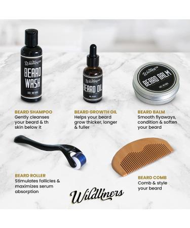 Beard Growth Kit for Men - Titanium Microneedle Roller, Natural Oil, Balm, Wooden Comb, Complete Grooming Set for Hair Growth - Travel-Friendly Gift - Buy Online on GoSupps.com