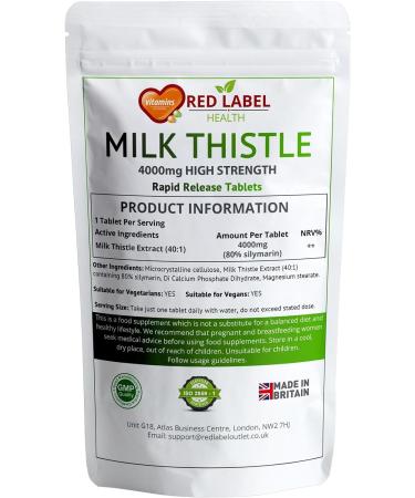 Milk Thistle Supplement 4000mg 60 Tablets (2 Months Supply) Max Strength 80% Silymarin Supplement Just One a Day Milk Thistle for Men & Women Vegan Vegetarian Made in The UK 1 count (Pack of 60) - Buy Online on GoSupps.com